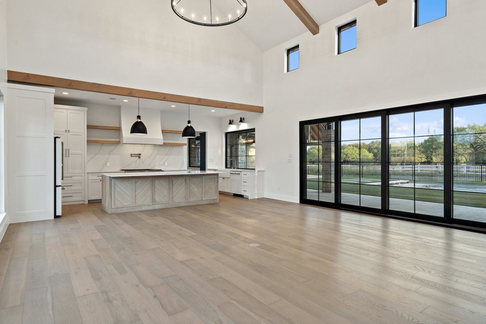 open space living room with slide doors