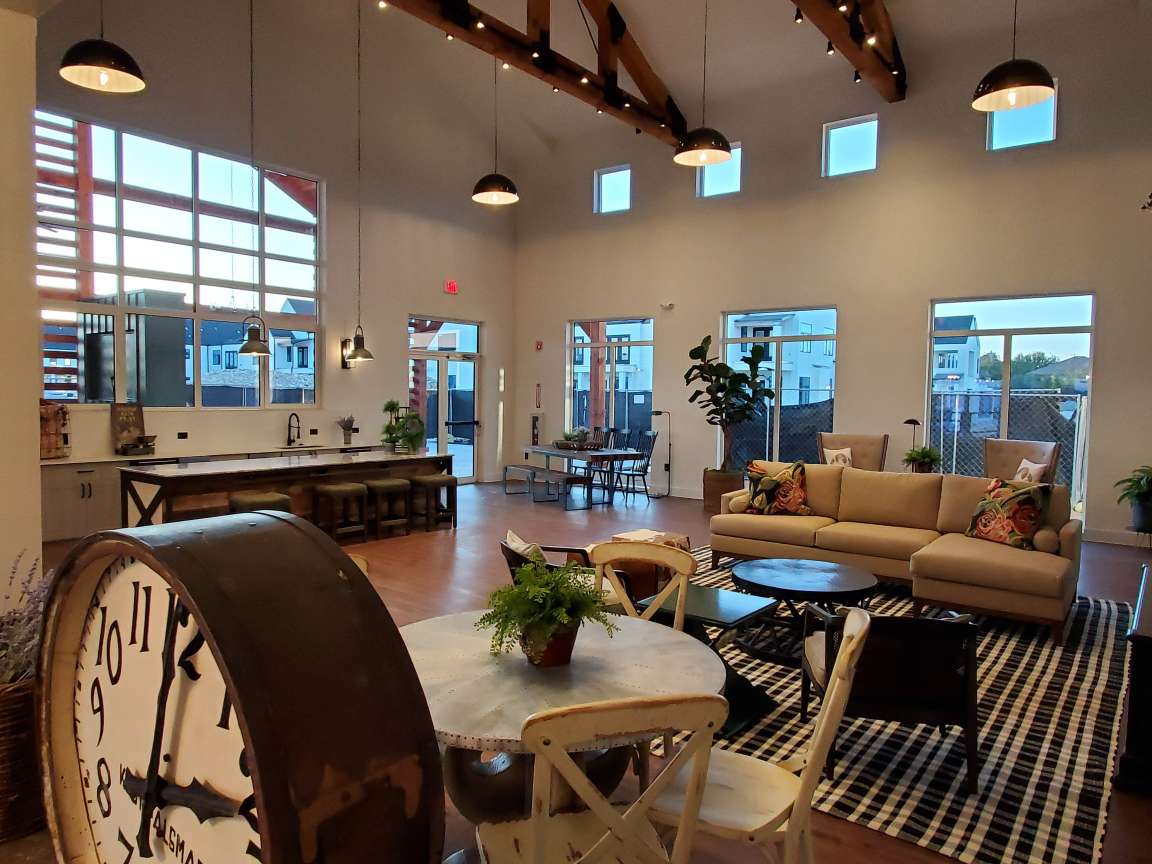 living room interior with tilt turn windows