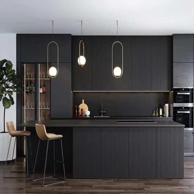 black chic textured cabinets