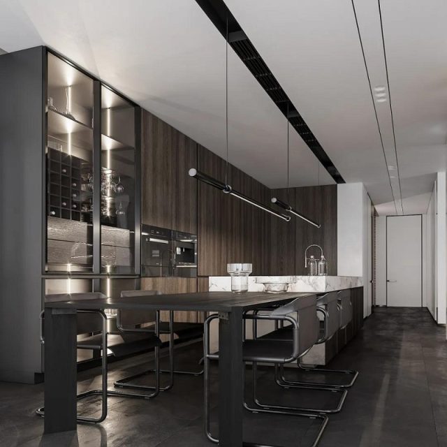 luxury kitchen with with modern flat panel cabinets