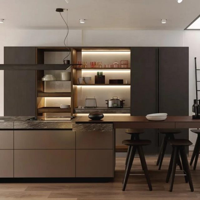 brown modern flat panel cabinets